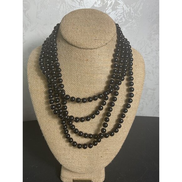 Vintage Black Beaded Multi-Strand Necklace - Picture 1 of 2